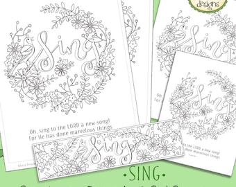 SING... PSALM 98... Word of the Year - 52 Words - Coloring Page • Bookmarks • Card Collection Christian Scripture Bible Verse