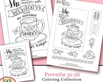 PROVERBS 31...  MOTHERS DAY... Woman Bible Journaling Traceable Coloring and Clip Art Collection Christian Scripture Bible Verse