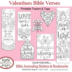 VALENTINE LOVE ... Farbe-Ihre-Own-Lesezeichen Bibel Journaling Tags Tracers Aufkleber Sofortiger Download Schrift Printable