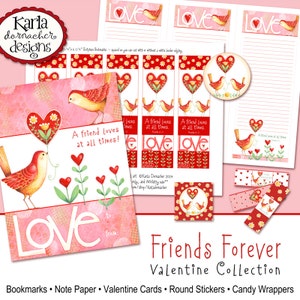 SAN VALENTÍN... AMIGOS PARA SIEMPRE... Colección de San Valentín Descarga instantánea, Marcadores de la Biblia Tarjetas de arte de San Valentín Bloc de notas Etiquetas Corazones y pájaros