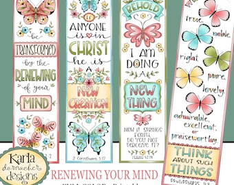 RENEWING YOUR MIND -  Full Color - Bible Bookmarks Journaling Illustrated Faith Instant Download Scripture Digital Printable Christian