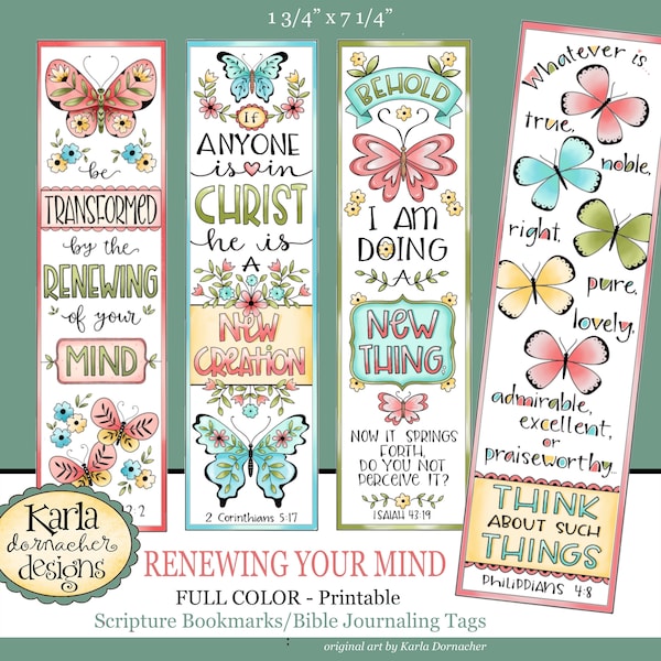 RENEWING YOUR MIND -  Full Color - Bible Bookmarks Journaling Illustrated Faith Instant Download Scripture Digital Printable Christian