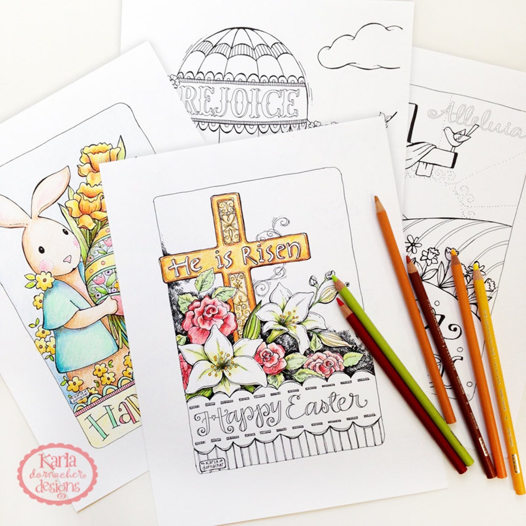 EASTER... Four Coloring Pages Collection INSTANT Download Scripture