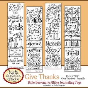 THANKSGIVING... GIVE THANKS... Color Your Own Bible Journaling Bookmarks Instant Download Scripture Digital Printable Christian