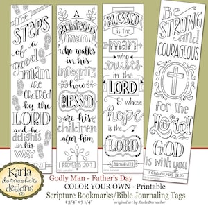 FATHERS DAY... Color Your Own - Godly Man Bookmarks - Bible Journaling Templates - Tracers - Instant Download Scripture Digital Printable