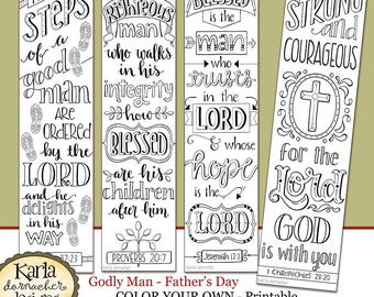 FATHERS DAY... Color Your Own - Godly Man Bookmarks - Bible Journaling Templates - Tracers - Instant Download Scripture Digital Printable