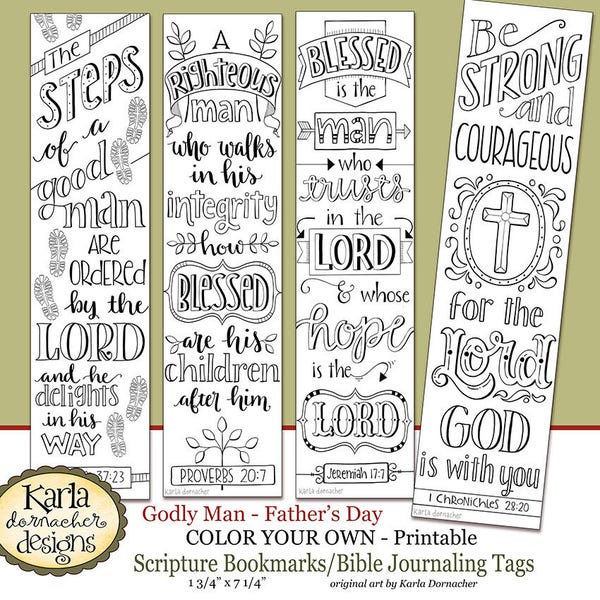 FATHERS DAY... Color Your Own - Godly Man Bookmarks - Bible Journaling Templates - Tracers - Instant Download Scripture Digital Printable