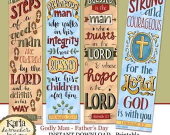 FATHERS DAY... Godly Man - Full Color - Bookmarks - Bible Journal Art - Instant Download Scripture Digital Printable
