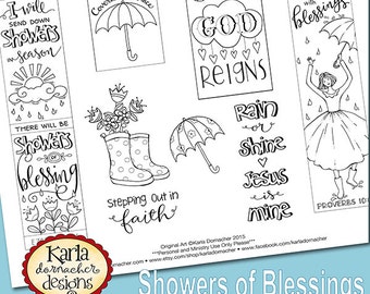 Showers of Blessing Color-Your-Own Bookmarks Bible Journaling Tags Tracers INSTANT DOWNLOAD Scripture Digital Printable Christian