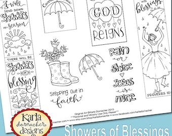 Showers of Blessing Color-Your-Own Bookmarks Bible Journaling Tags Tracers INSTANT DOWNLOAD Scripture Digital Printable Christian