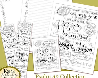 PSALM 42, Why So Downcast O My Soul, Coloring Collection, Bible Journaling Traceable, Bookmarks, Hope in Psalms, INSTANT Download Printable