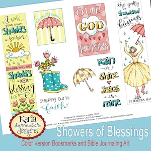 Lluvias de bendición Marcadores a todo color Diario bíblico Etiquetas de arte DESCARGA INSTANTE Escritura Digital imprimible cristiano