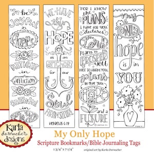 MY ONLY HOPE... Bible Journaling Templates, Tracers, Color Your Own Bookmarks, 52 Word Project Instant download Scripture Digital Printable image 1
