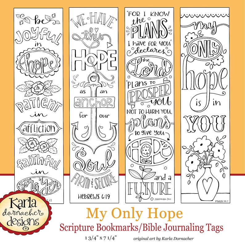 MY ONLY HOPE... Bible Journaling Templates, Tracers, Color Your Own Bookmarks, 52 Word Project Instant download Scripture Digital Printable image 1