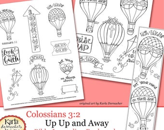 Up Up and Away - Colossians 3 - Color-Your-Own Bookmarks Bible Journaling Art Tracers - Instant download - Bible Verse Digital Printable