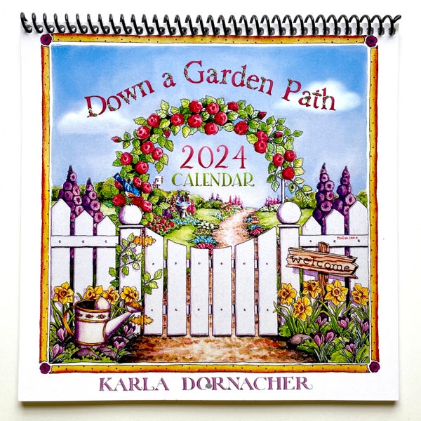 2024 Scripture Wall Calendar • Down a Garden Path • Illustrated Christian Calendar • Bible Verse Monthly Calendar • Original Art