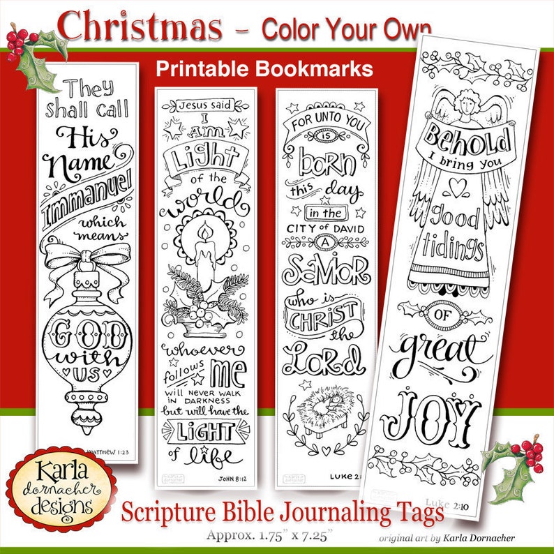 CHRISTMAS... Color-Your-Own Bookmarks Bible Journaling Tags Tracers INSTANT DOWNLOAD Scripture Digital Printable Christian Religious image 1