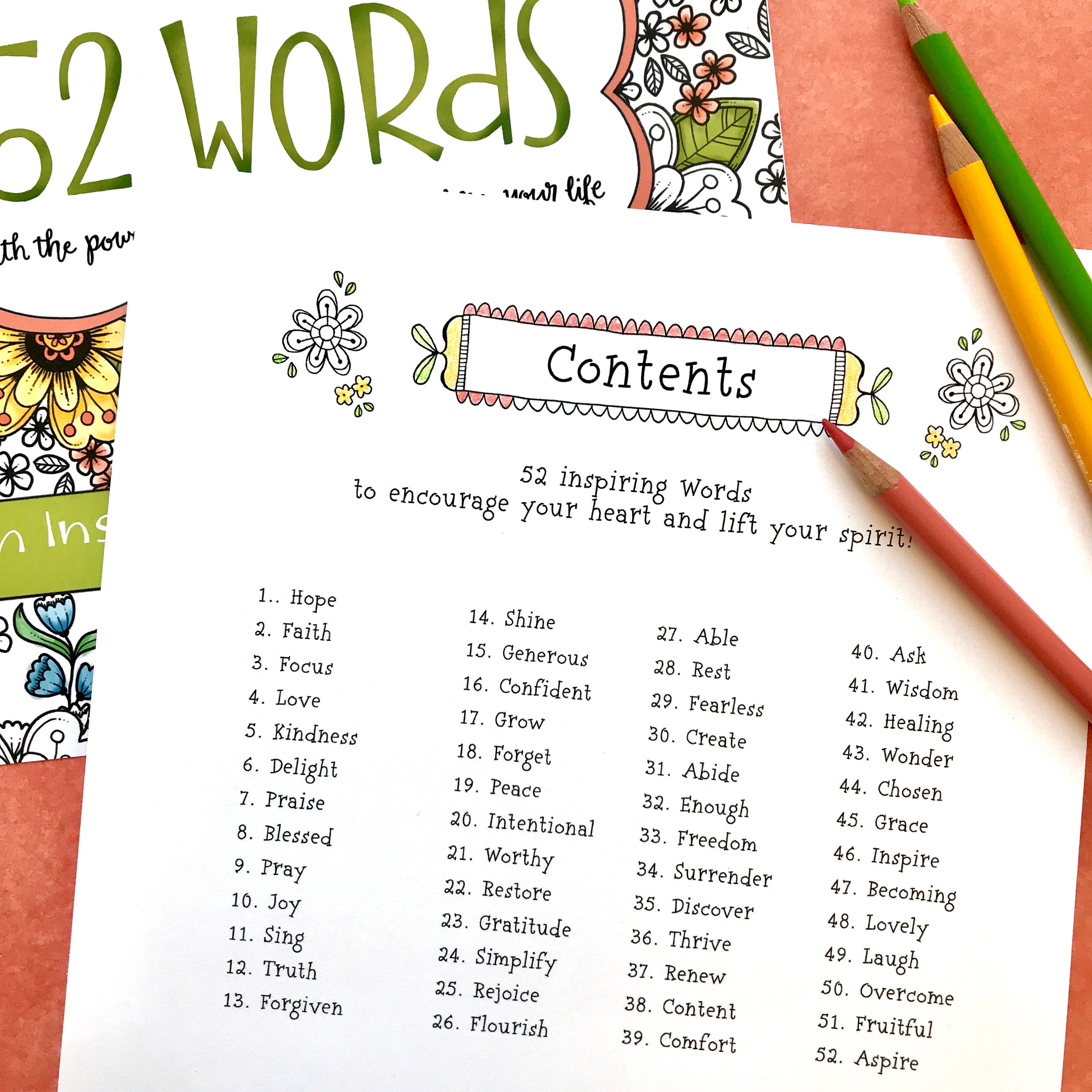 52 WORDS INSTANT DOWNLOAD With Journal Pages Christian Coloring Book ...