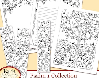 Psalm 1, Be Like a Tree, Bible Journaling Color Your Own INSTANT DOWNLOAD Art Print Coloring Page Printable Christian Religious