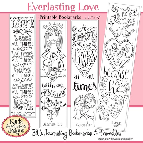 VALENTINE... EVERLASTING LOVE Valentine Color Your Own, Bible Bookmarks, Bible Journaling Instant Download Scripture Digital Printable