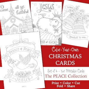 CHRISTMAS... PEACE • Coloring Cards - 5x7 • PRINCE of Peace - Lamb of God - Christmas Bells • Set of Four - Instant Download Christian