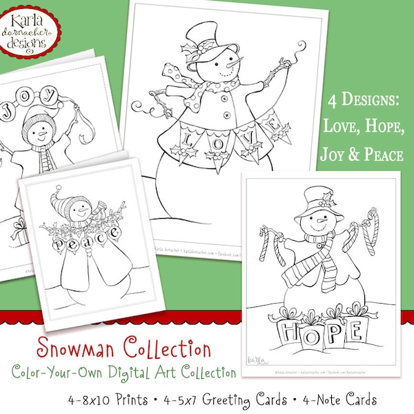 Snowmen of Love Hope Peace and Joy - Coloring Collection - Joshua 1:9 - Bible Journaling Bookmarks - INSTANT DOWNLOAD Christian