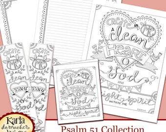 PSALM 51, Create in Me a Clean Heart, Bible Journaling Color Your Own INSTANT Download Art Print Coloring Page Printable Christian Religious