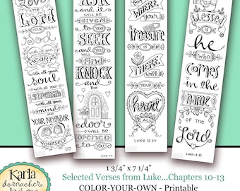 LUKE 10-13... Color Your Own Bookmarks  Bible Journaling Illustrated Faith INSTANT DOWNLOAD Scripture Digital Printable Christian Religious