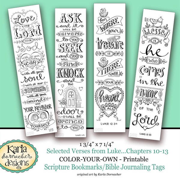 LUKE 10-13... Color Your Own Bookmarks  Bible Journaling Illustrated Faith INSTANT DOWNLOAD Scripture Digital Printable Christian Religious