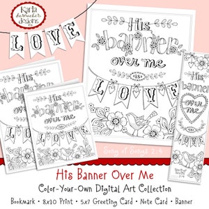 VALENTINE ... LIED DER LIEDER ... His Banner Over Me Is Love, Coloring Collection Bibel Journaling Lesezeichen Instant Download, Christian
