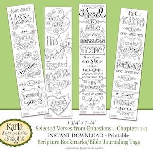 EFEZE 1-4... Kleur uw eigen bladwijzers Bijbel Journaling Geïllustreerd Geloof INSTANT DOWNLOAD, Schrift Digitale Afdrukbare Christian
