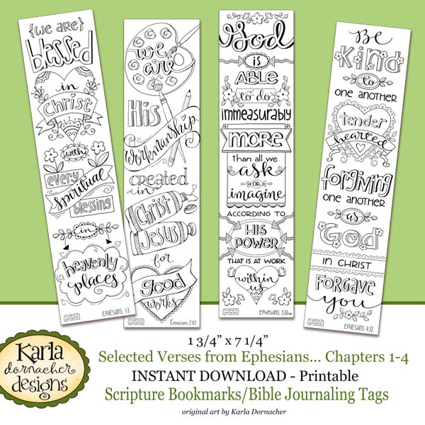 EPHESIANS 1-4... Color Your Own Bookmarks  Bible Journaling Illustrated Faith INSTANT DOWNLOAD, Scripture Digital Printable Christian