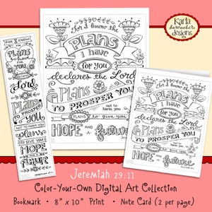 JEREMIAH 29:11... Bible Journaling Coloring Collection Bookmarks Cards and Print INSTANT DOWNLOAD Scripture Christian Religious Bible Verse