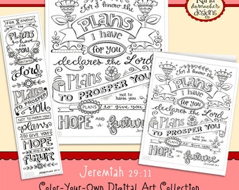JEREMIAH 29:11... Bible Journaling Coloring Collection Bookmarks Cards and Print INSTANT DOWNLOAD Scripture Christian Religious Bible Verse