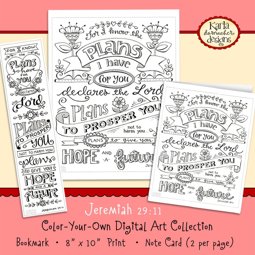 JEREMIAH 29:11... Bible Journaling Coloring Collection Bookmarks Card…