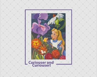 Curiouser Alice Wonderland digitale download png | Instant afdrukbare kunst met magische bloemen om te knutselen