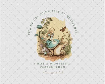 Transformatief Alice-personagecitaat: kunst voor groei | Vintage Wonderland-thema digitale download en afdrukbare png