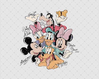 Geliefde muisvrienden Retro digitale png-download voor familie-uitje Shirts, knutsels en cadeaus – Mickey, Minnie, Donald, Daisy, Goofy, Pluto