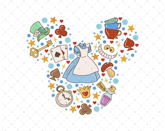 Grillig Alice Wonderland Mouse Head-ontwerp digitale png-download voor T-shirts, magische ambachten en feestdecor