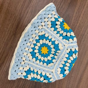 Handmade Crochet Granny Square Bucket Hat: Colorful Boho Cotton