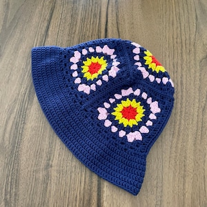 Crochet Granny Square Bucket Hat: Boho Cotton Summer Sun Hat