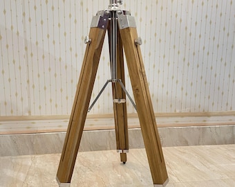 Teak Wood Tripod Stand | Adjustable Floor Lamp Base