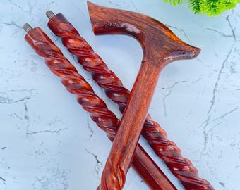 3-Fach Holz Gehstock 36" Spiral Geschnitzt Klappbar Reise Wandern Senioren Unterstützung Verstellbare Höhe Geschenk