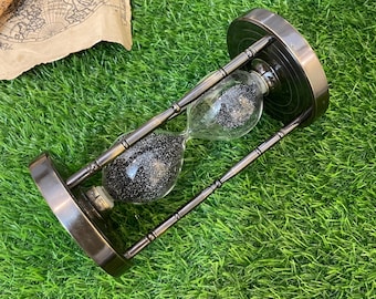 7 Zoll Sanduhr Messing Schwarz Sand Kompass Antike Optik Nautik Büro Deko Geschenk