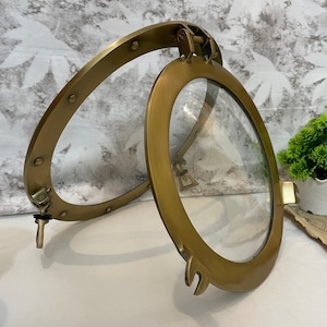 Brass Porthole Window 12&quot; - Vintage Nautical Wall Decor