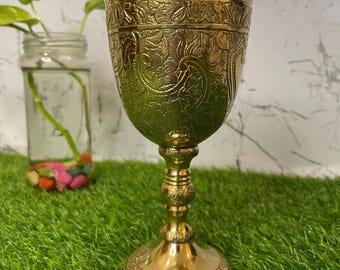 Massiver Messing-Weingoblet, handgravierter Messingkelch, königlicher König-Arthur-Mittelaltergoblet, gotische Vintage-Sammler, 220ML