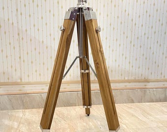 Verstellbarer Holzstativ-Ständer|Vintage Stil Nickel-Aluminium-Beschläge|Stehlampenfuß|Teleskop- oder Kamera-Präsentationsständer