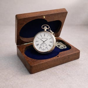 Orologio da Tasca Vintage Argento con Catena | Scatola in Legno o Astuccio in Pelle | Regalo Inciso Uomo, Matrimonio, Festa del Papà