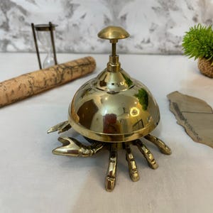 Brass Crab Table Bell | 4" Vintage Nautical Desk Bell | Unique Gift | Hotel Reception Call Bell | Decorative Steampunk Accent