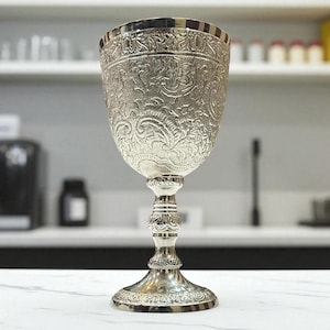 Hand-Engraved Solid Brass Wine Goblet: Medieval Chalice